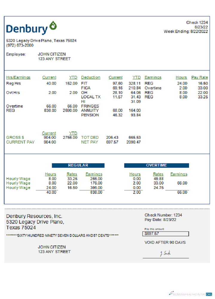 Download USA Denbury Resources Inc. oil & gas company pay stub Photoshop template
